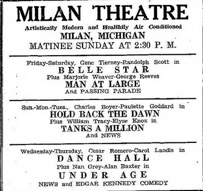 Milan Cinema (Milan Theatre) - Jan 29 1942 Ad